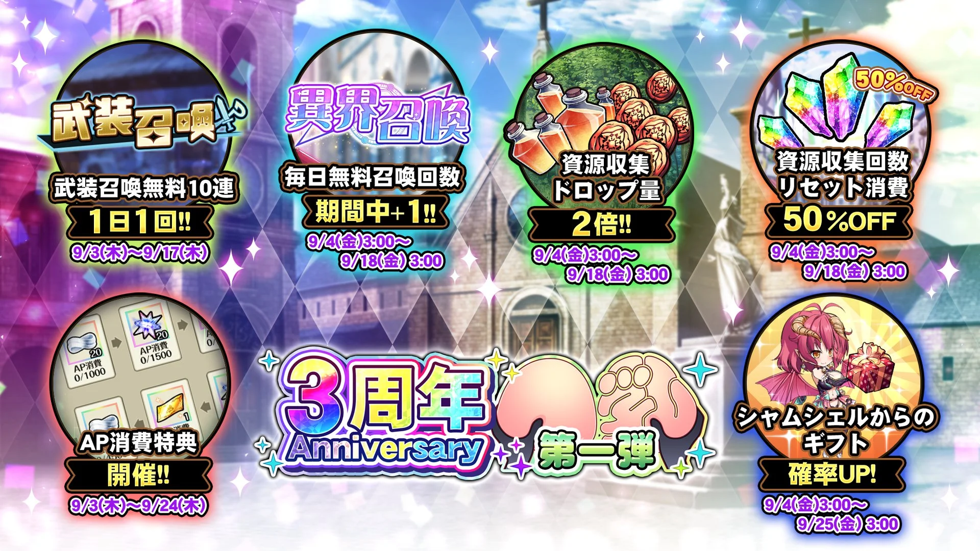 【キャンペーン】 3周年記念キャンペーン第一弾開催中！ より多くの晶石や豪華なアイテムをGET!